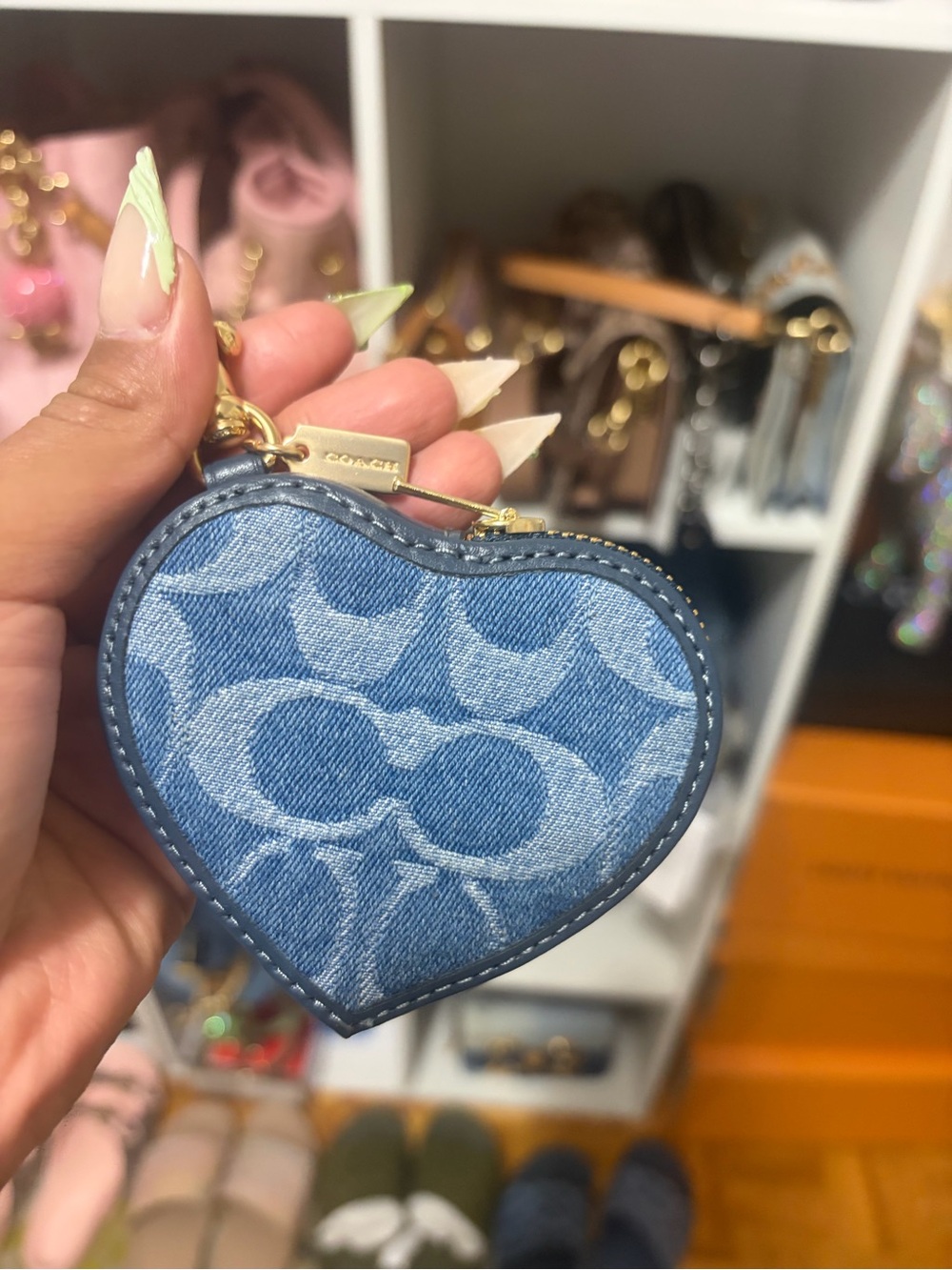 Coach Denim Heart Coin Pouch in Light and Medium Blue